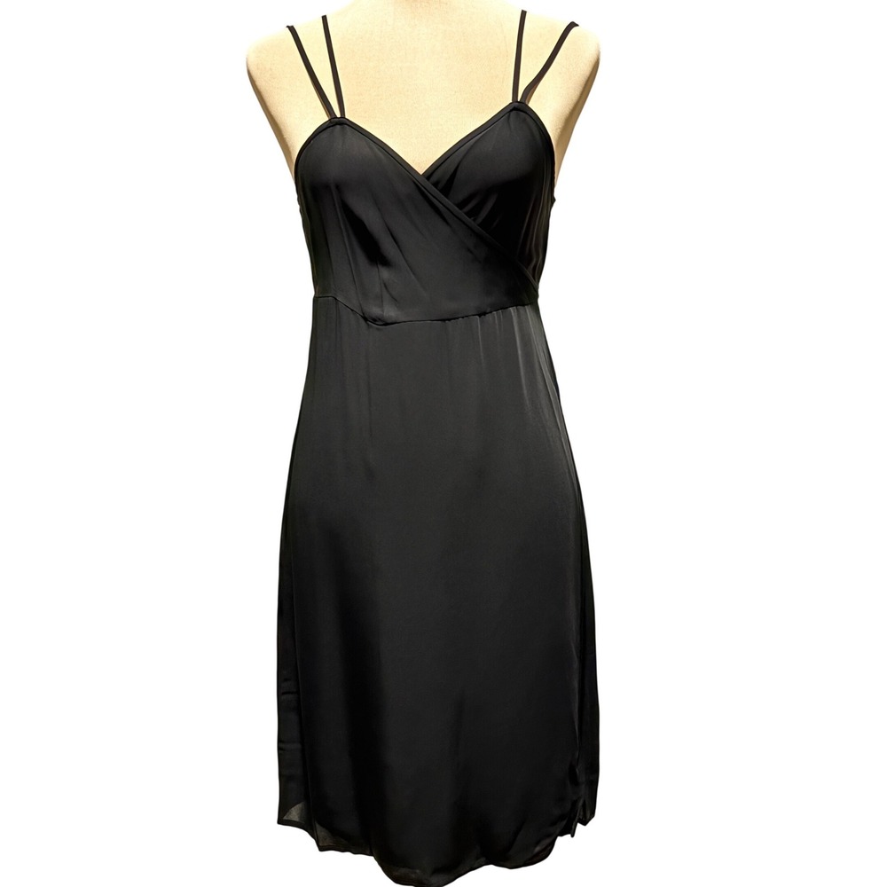 Banana Republic Slip Dress Womens 10 Black Double Strap V-Neck Rayon Tie Back